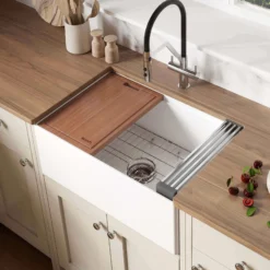 Ruvati Fiore 27" Fireclay Workstation Farmhouse Sink, White, RVL2781WH
