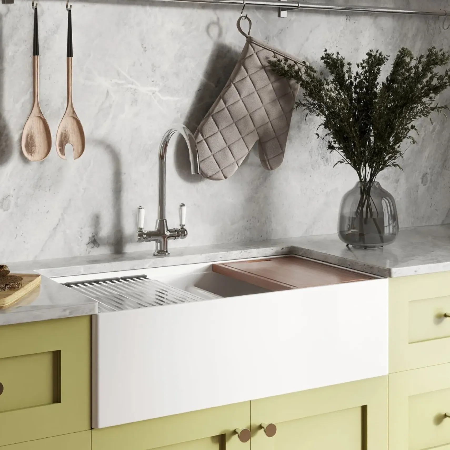 Ruvati Fiore 33" Fireclay Workstation Farmhouse Sink, 60/40 Double Bowl, White, RVL2382WH