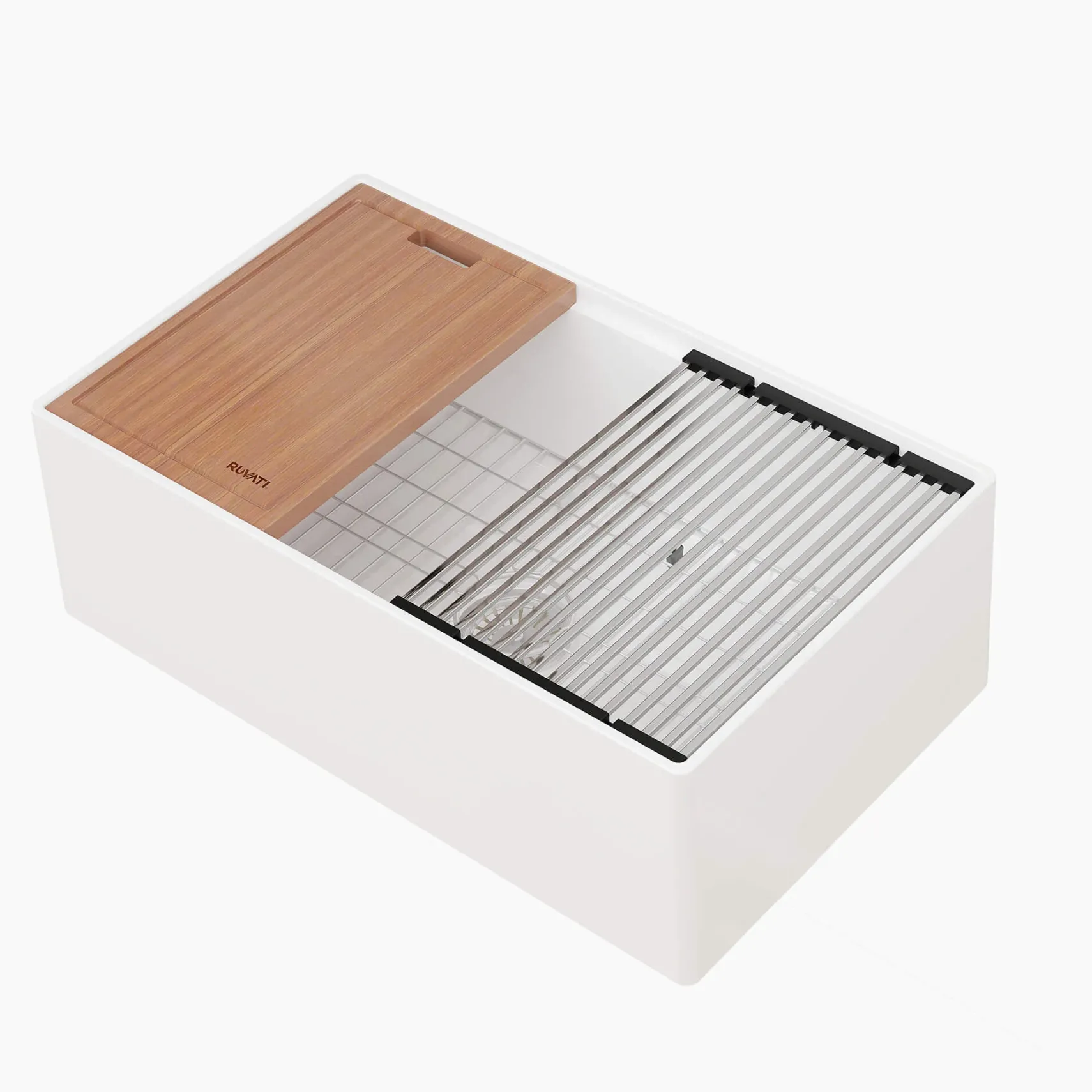 Ruvati Fiore 30" Fireclay Workstation Farmhouse Sink, White, RVL2182WH
