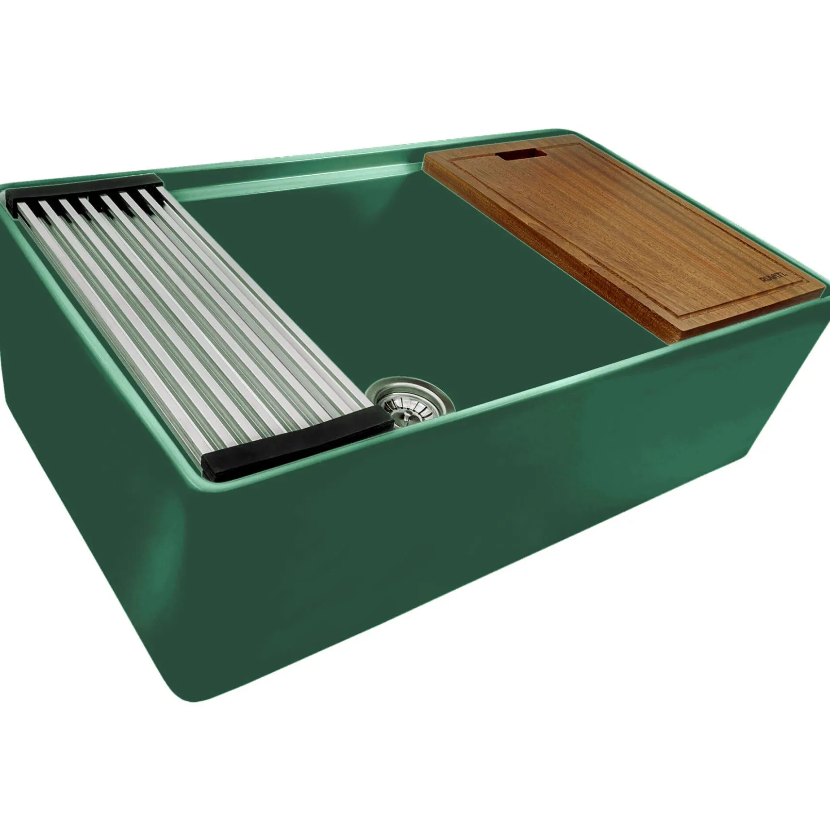 Ruvati Fiore 33 inch Fireclay Workstation Emerald Green Farmhouse Kitchen Sink Apron Front Single Bowl, RVL2387EG