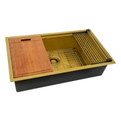 Ruvati Giana 33" Undermount Stainless Steel Workstation Kitchen Sink, Matte Gold Brass Tone, 16 Gauge, RVH6533GG
