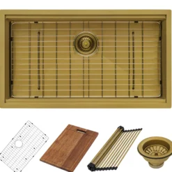 Ruvati Giana 27" Undermount Stainless Steel Workstation Kitchen Sink, Matte Gold Brass Tone, 16 Gauge, RVH6527GG