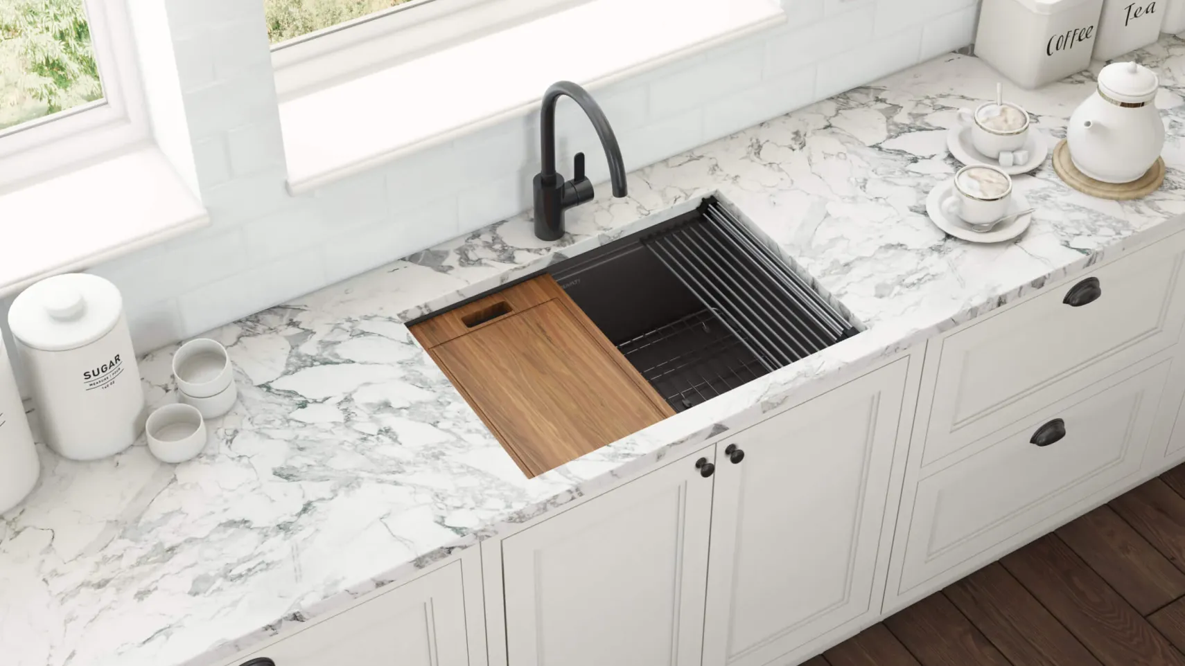 Ruvati Giana 27" Undermount Stainless Steel Workstation Kitchen Sink, Gunmetal Matte Black, 16 Gauge, RVH6527BL