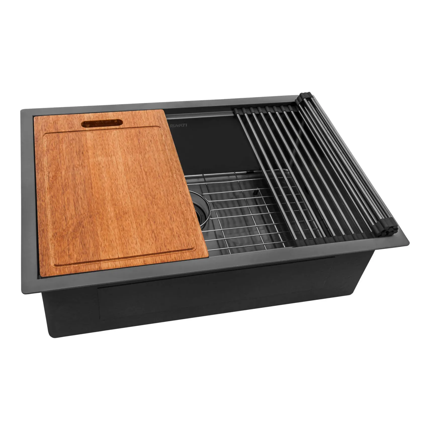 Ruvati Giana 27" Undermount Stainless Steel Workstation Kitchen Sink, Gunmetal Matte Black, 16 Gauge, RVH6527BL