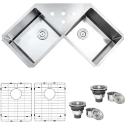Ruvati Gravena 43" Undermount Corner Stainless Steel Kitchen Sink, 50/50 Double Bowl, 16 Gauge, RVH8400