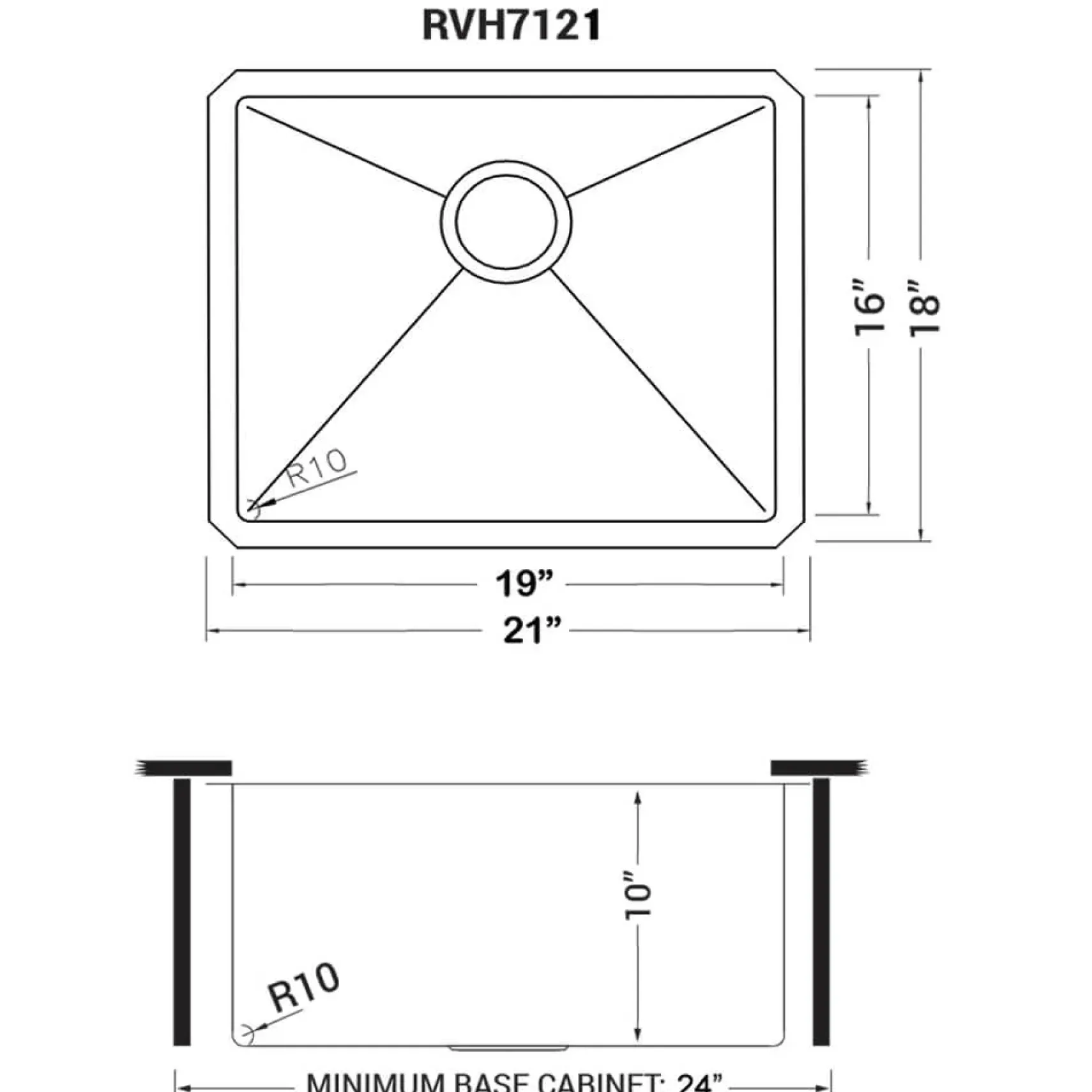 Ruvati Gravena 21" Undermount Rectangle Stainless Steel Bar/Prep Sink, 16 Gauge, Rounded Corners, RVH7121