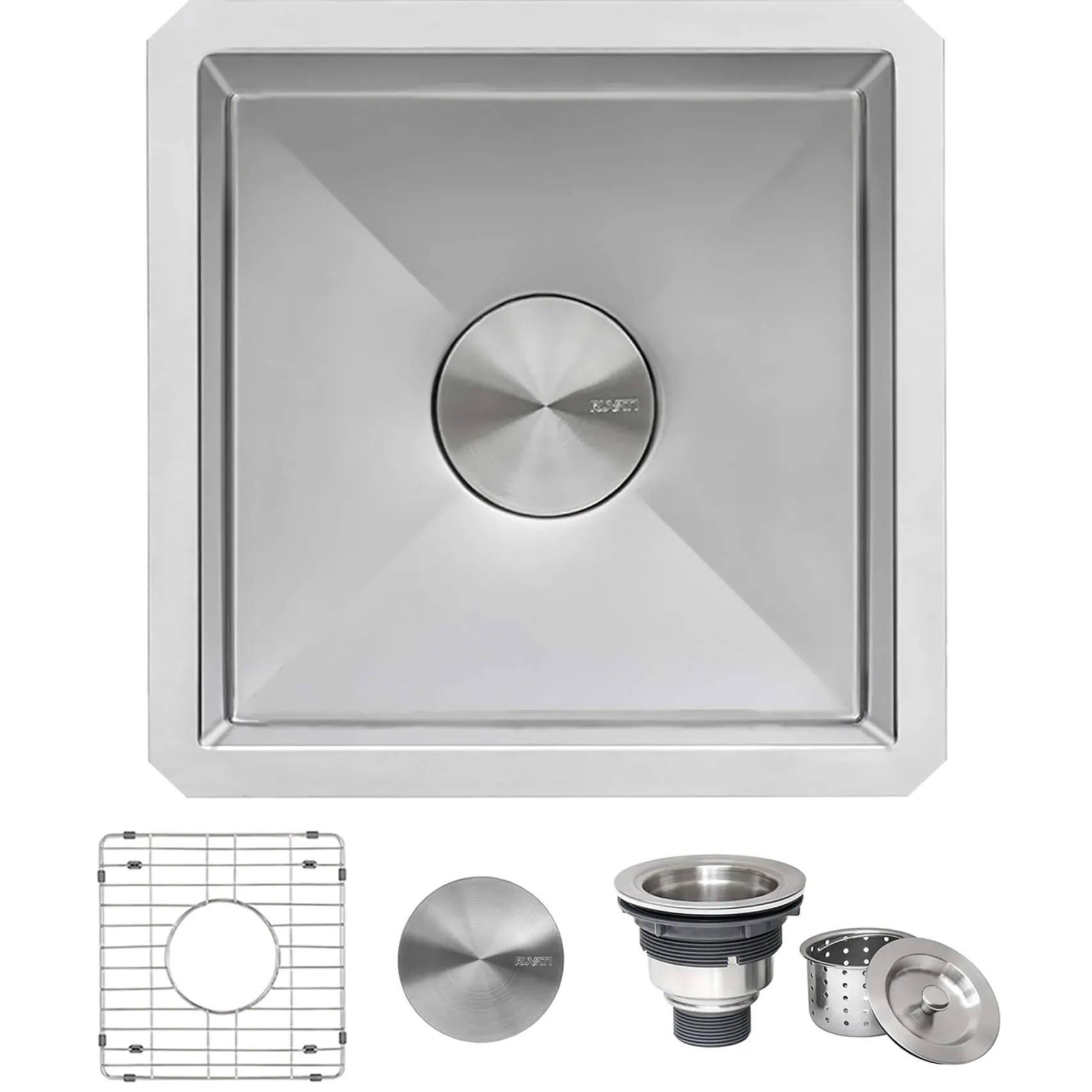 Ruvati Gravena 15" Undermount Square Stainless Steel Bar/Prep Sink, 16 Gauge, Round Corners, RVH7015