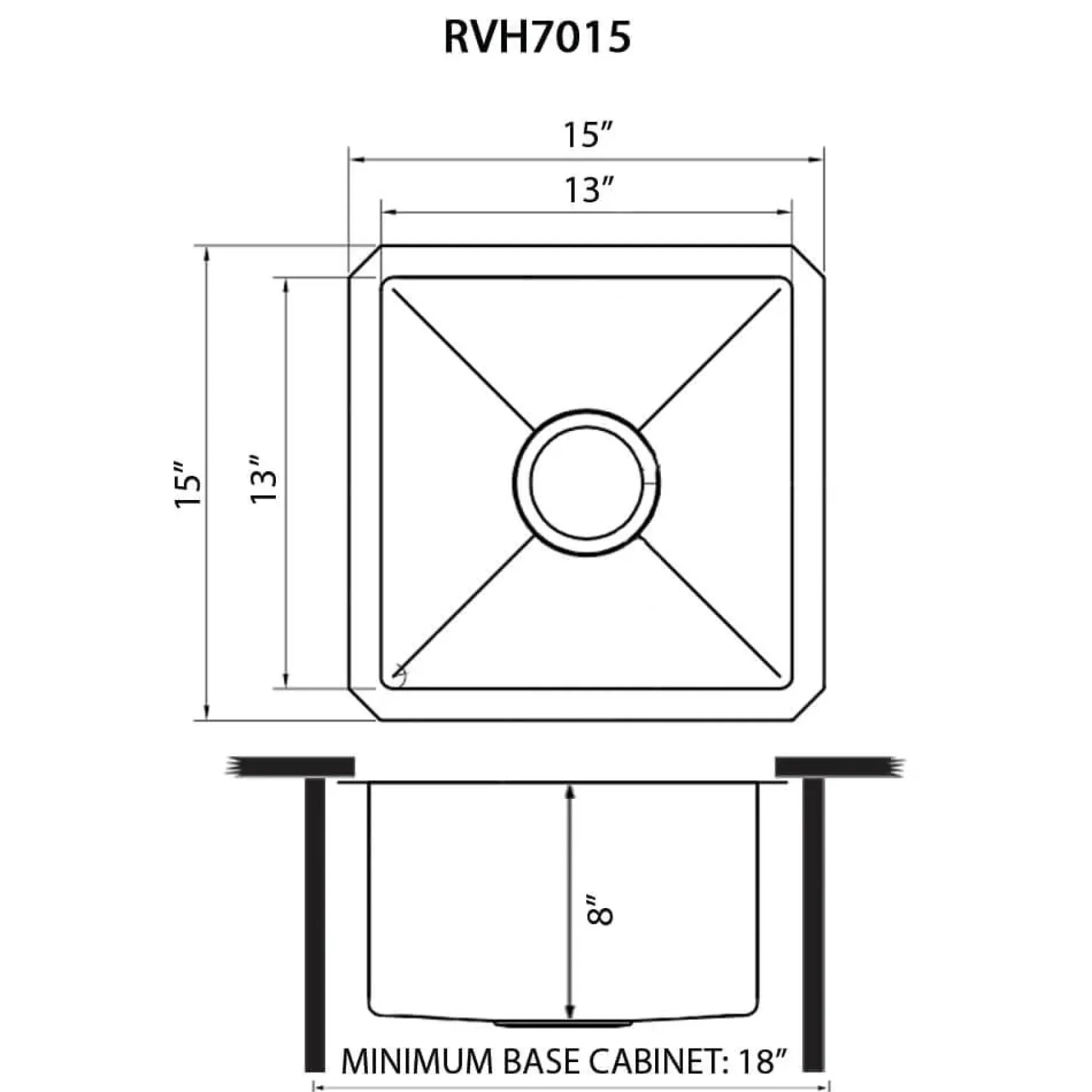 Ruvati Gravena 15" Undermount Square Stainless Steel Bar/Prep Sink, 16 Gauge, Round Corners, RVH7015