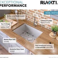 Ruvati Gravena 23" Undermount Stainless Steel Kitchen Sink, 16 Gauge, Rounded Corners, RVH7123