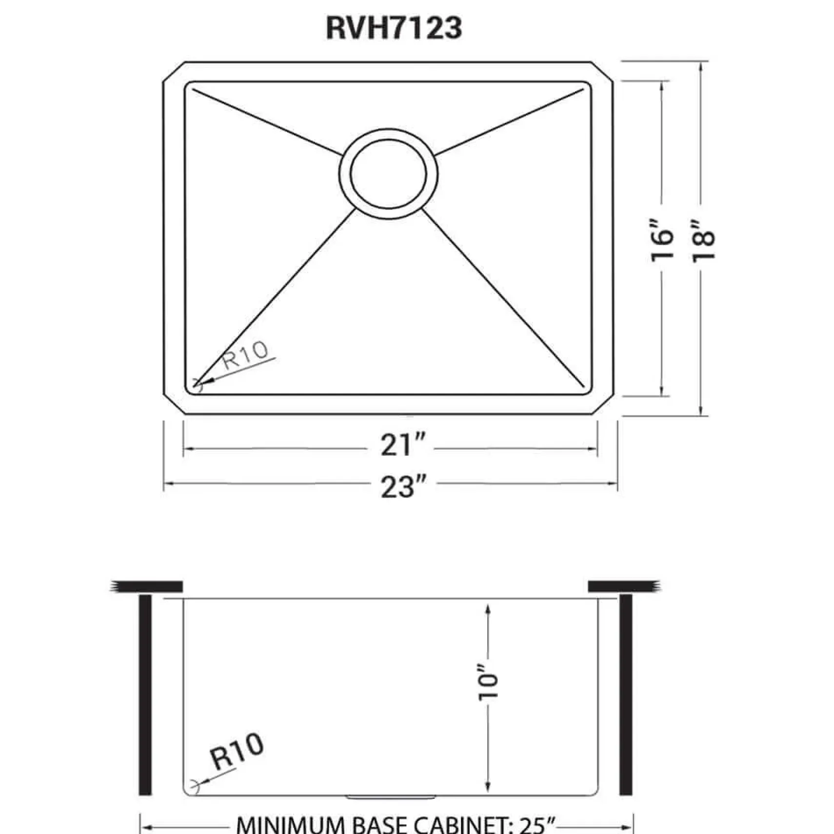 Ruvati Gravena 23" Undermount Stainless Steel Kitchen Sink, 16 Gauge, Rounded Corners, RVH7123