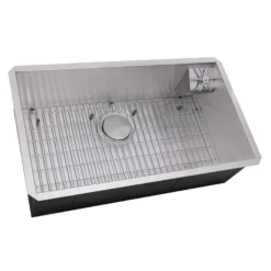 Ruvati Ibiza Glass Rinser and Sink Combo 30-inch Undermount 16 Gauge Stainless Steel Rounded Corners Kitchen Sink Single Bowl, 16, RVH7533