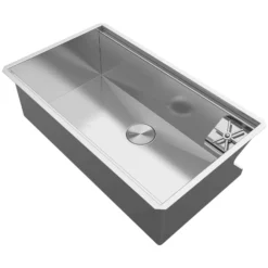 Ruvati Ibiza 32-inch Glass Rinser and Sink Combo Workstation Ledge Undermount 16 Gauge Stainless Steel Kitchen Sink Single Bowl, 16, RVH8512