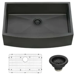 Ruvati 36-inch Apron-Front Farmhouse Kitchen Sink - Gunmetal Black Matte Stainless Steel Single Bowl - RVH9880BL