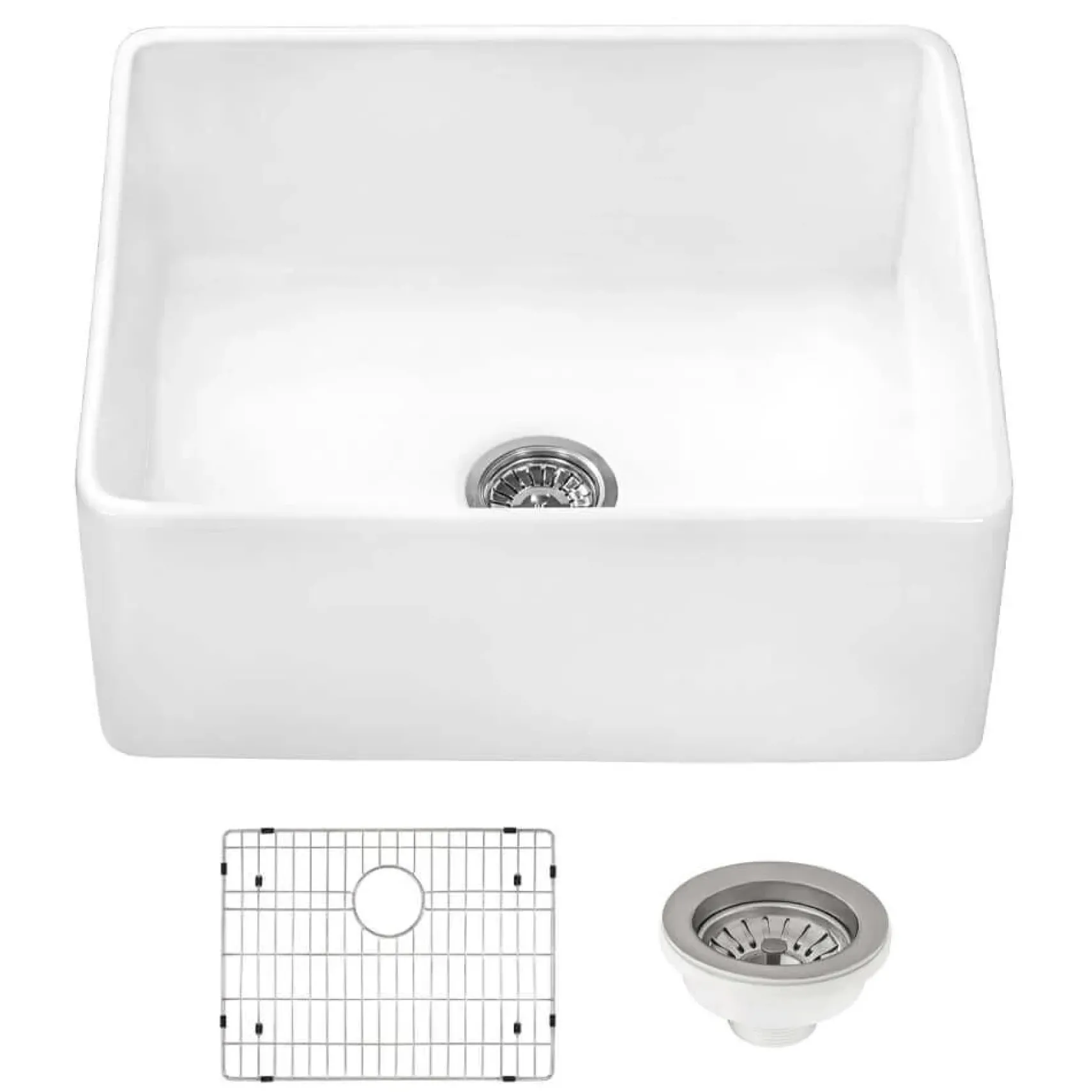 Ruvati 23-inch Fireclay Farmhouse Kitchen Laundry Utility Sink Single Bowl - White, RVL2468WH