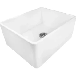 Ruvati 23-inch Fireclay Farmhouse Kitchen Laundry Utility Sink Single Bowl - White, RVL2468WH