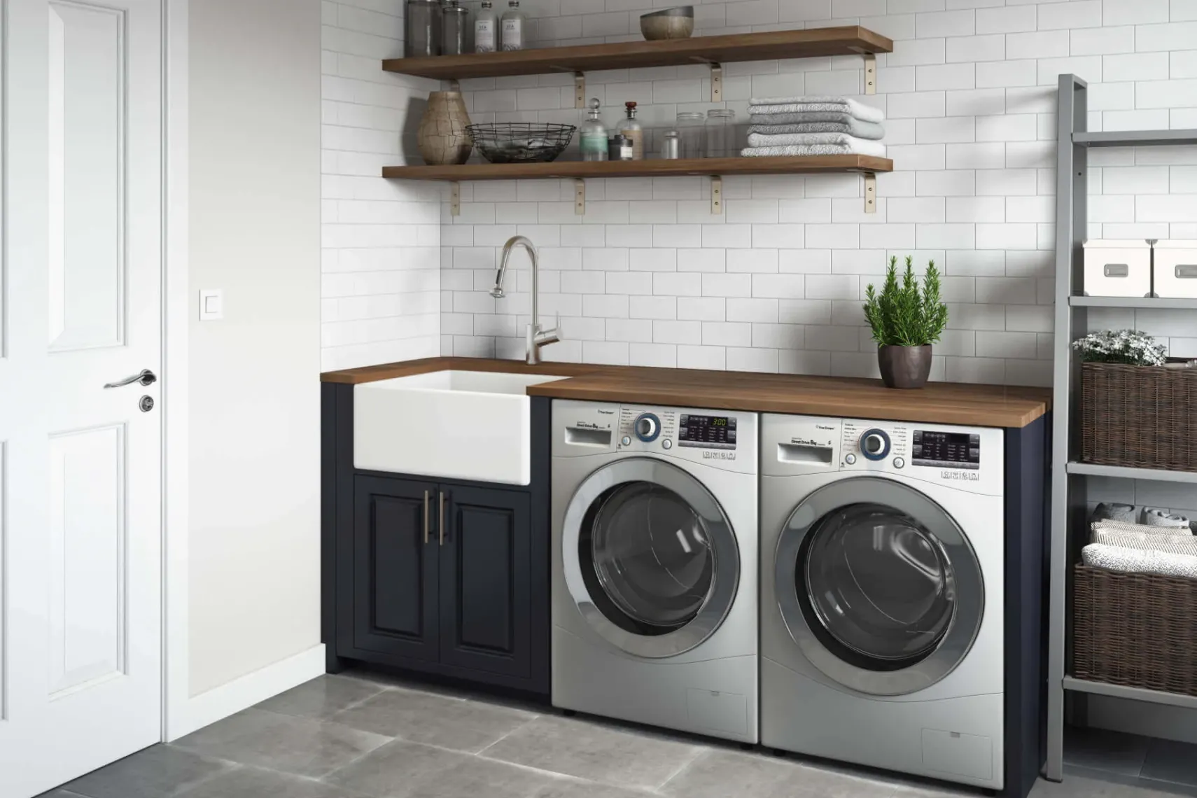 Ruvati 23-inch Fireclay Farmhouse Kitchen Laundry Utility Sink Single Bowl - White, RVL2468WH