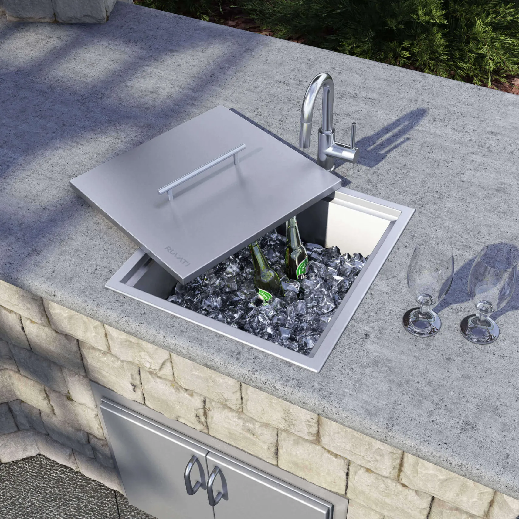 Ruvati Merino Insulated Ice Chest Sink, 21 x 20 inch Outdoor BBQ, Marine Grade T-316 Topmount Stainless Steel, RVQ6221