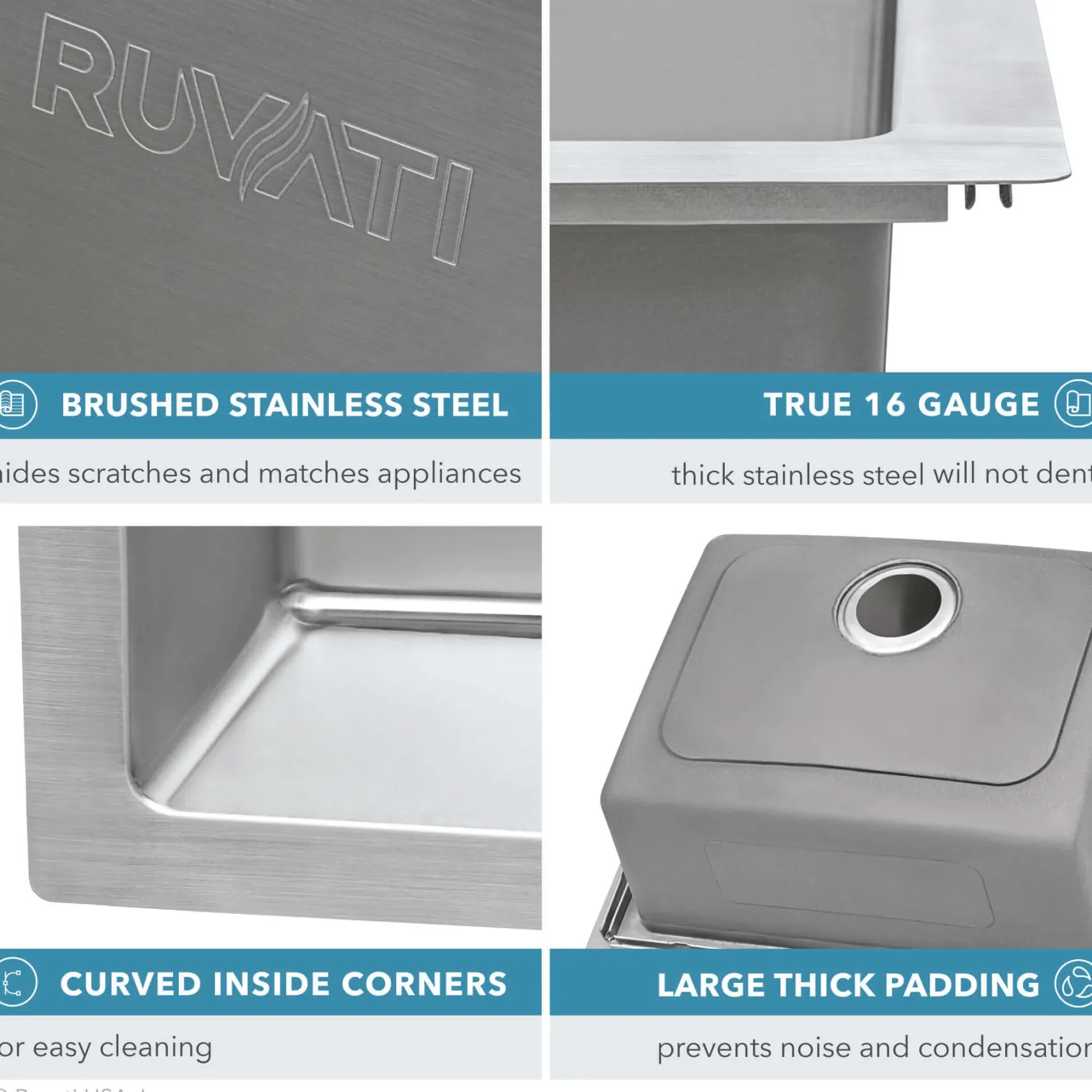 Ruvati Modena 33" Drop-in Topmount Stainless Steel Kitchen Sink, 60/40 Double Bowl, 16 Gauge, RVM5166