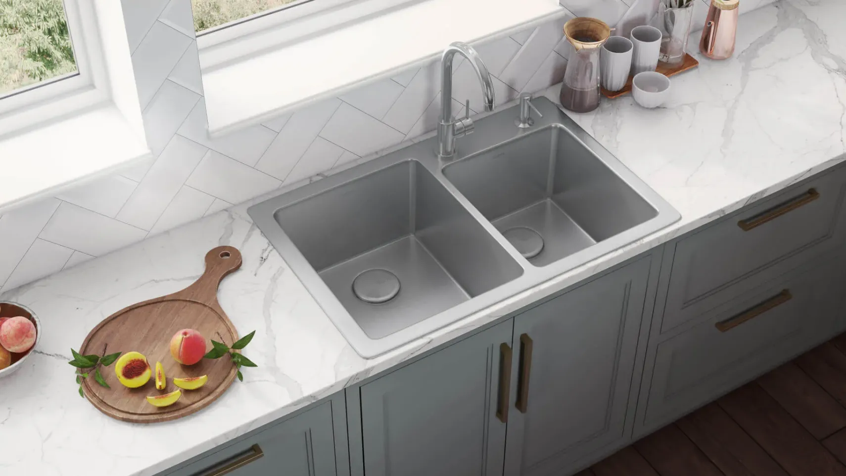 Ruvati Modena 33" Drop-in Topmount Stainless Steel Kitchen Sink, 60/40 Double Bowl, 16 Gauge, RVM5166