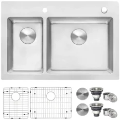 Ruvati Modena 33" Drop-in Topmount Stainless Steel Kitchen Sink, 30/70 Double Bowl, 16 Gauge, RVM5176