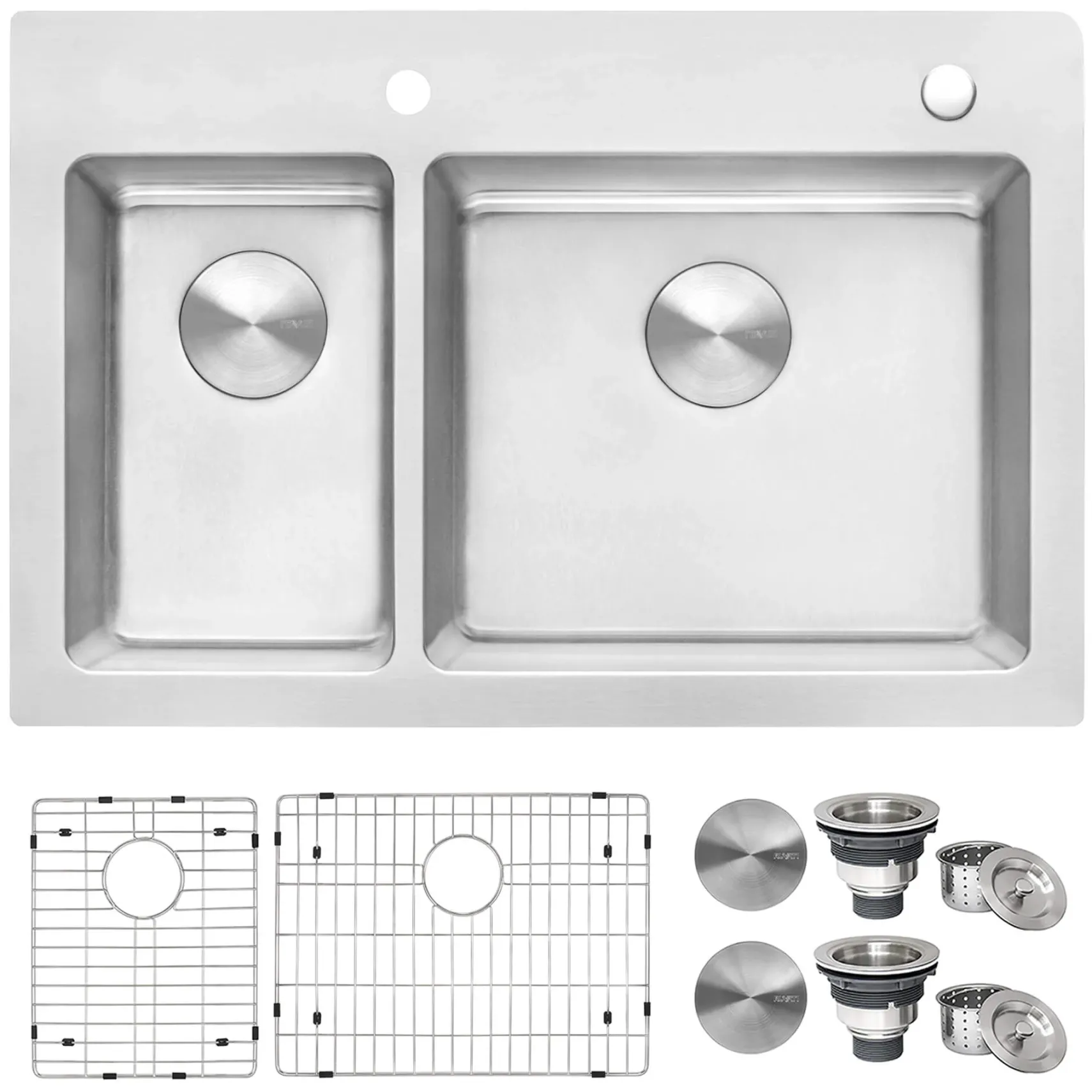 Ruvati Modena 33" Drop-in Topmount Stainless Steel Kitchen Sink, 30/70 Double Bowl, 16 Gauge, RVM5176