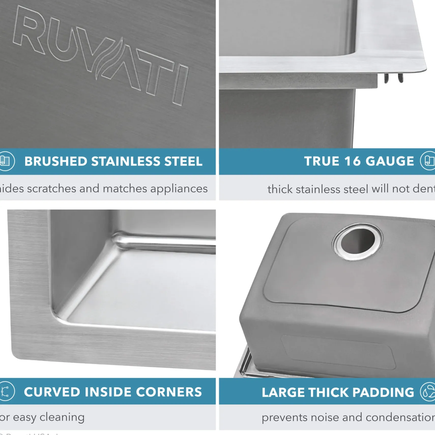Ruvati Modena 33" Drop-in Topmount Stainless Steel Kitchen Sink, 30/70 Double Bowl, 16 Gauge, RVM5176