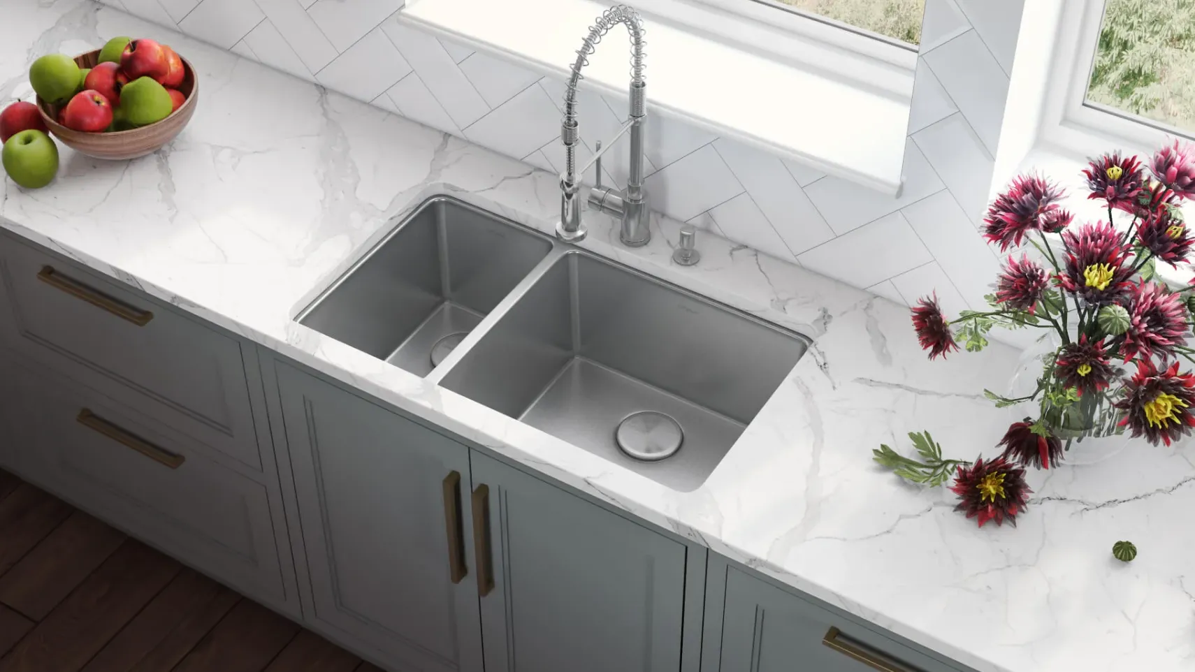 Ruvati Modena 32" Undermount Stainless Steel Kitchen Sink, 30/70 Double Bowl, 16 Gauge, RVM5307