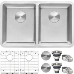 Ruvati Modena 28" Undermount Stainless Steel Kitchen Sink, 50/50 Double Bowl, 16 Gauge, RVM5077