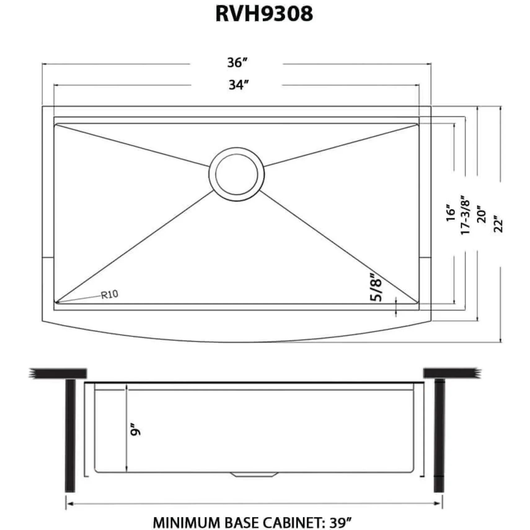 Ruvati Monaco 36" Stainless Steel Workstation Apron-front Farmhouse Sink, Matte Gold Brass Tone, 16 Gauge, RVH9308GG