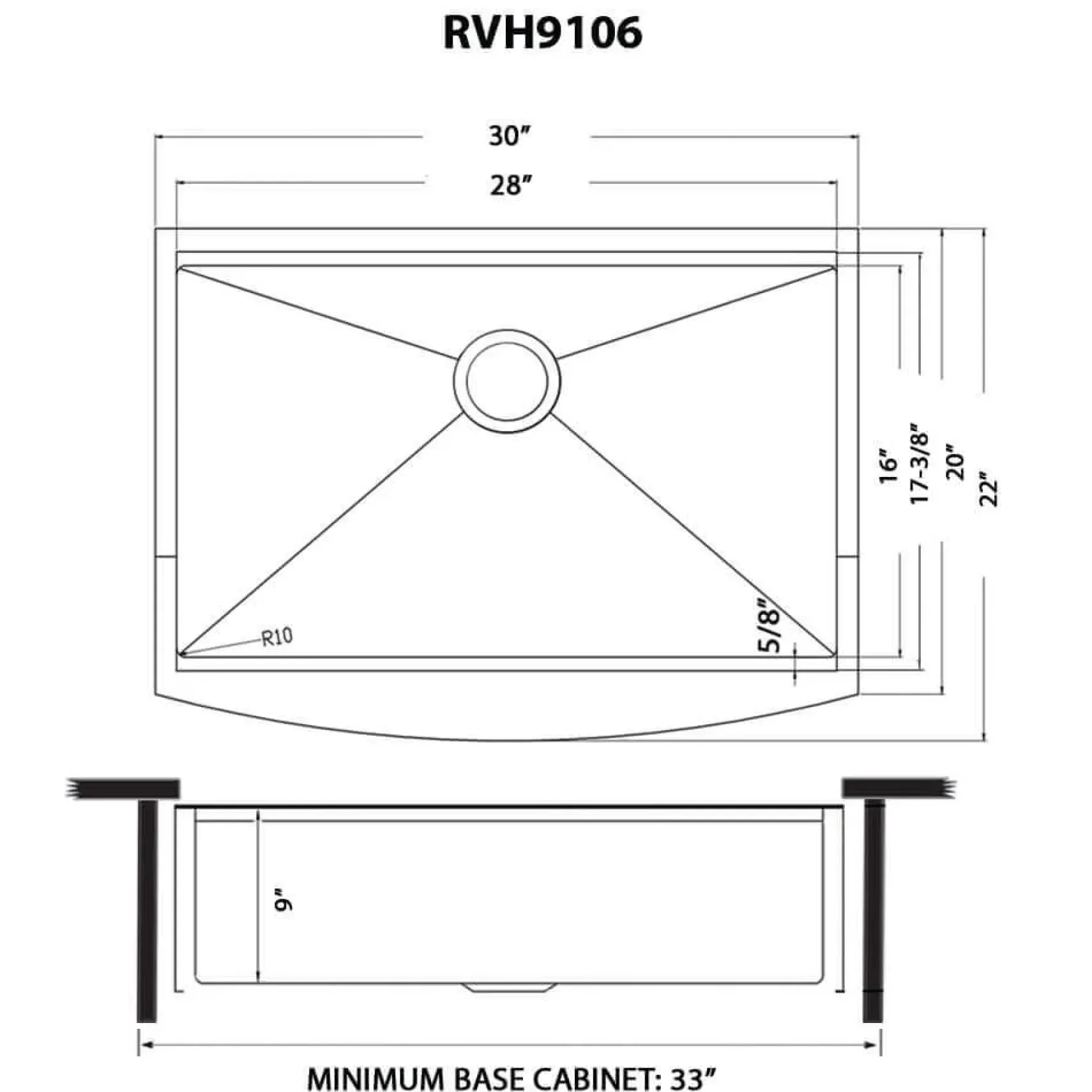 Ruvati Monaco 30" Stainless Steel Workstation Apron-front Farmhouse Sink, Gunmetal Matte Black, 16 Gauge, RVH9106BL