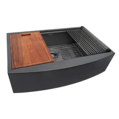 Ruvati Monaco 33" Stainless Steel Workstation Apron-front Farmhouse Sink, Gunmetal Matte Black, 16 Gauge, RVH9207BL