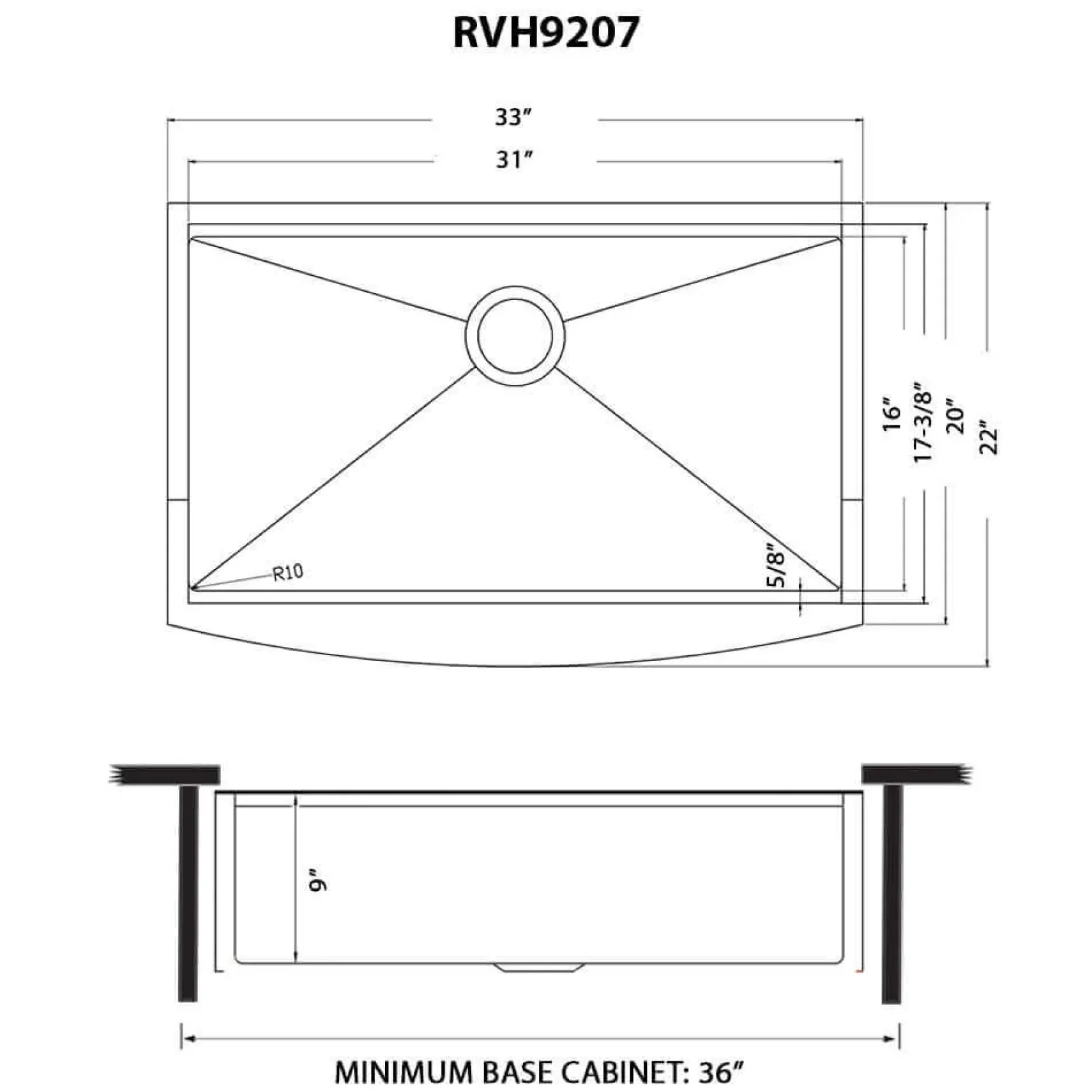 Ruvati Monaco 33" Stainless Steel Workstation Apron-front Farmhouse Sink, Gunmetal Matte Black, 16 Gauge, RVH9207BL