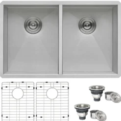 Ruvati Nesta 30" Undermount Stainless Steel Kitchen Sink, 50/50 Double Bowl, 16 Gauge, Zero Radius, RVH7350