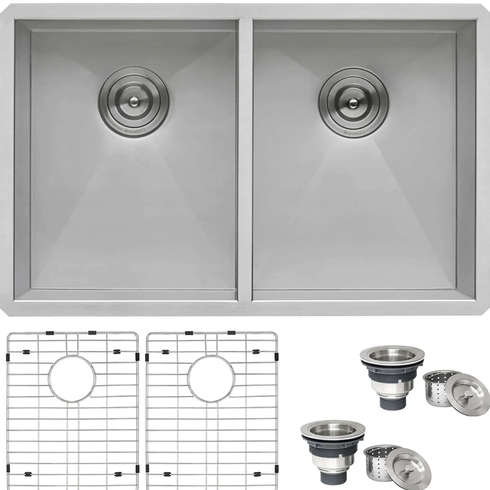 Ruvati Nesta 30" Undermount Stainless Steel Kitchen Sink, 50/50 Double Bowl, 16 Gauge, Zero Radius, RVH7350