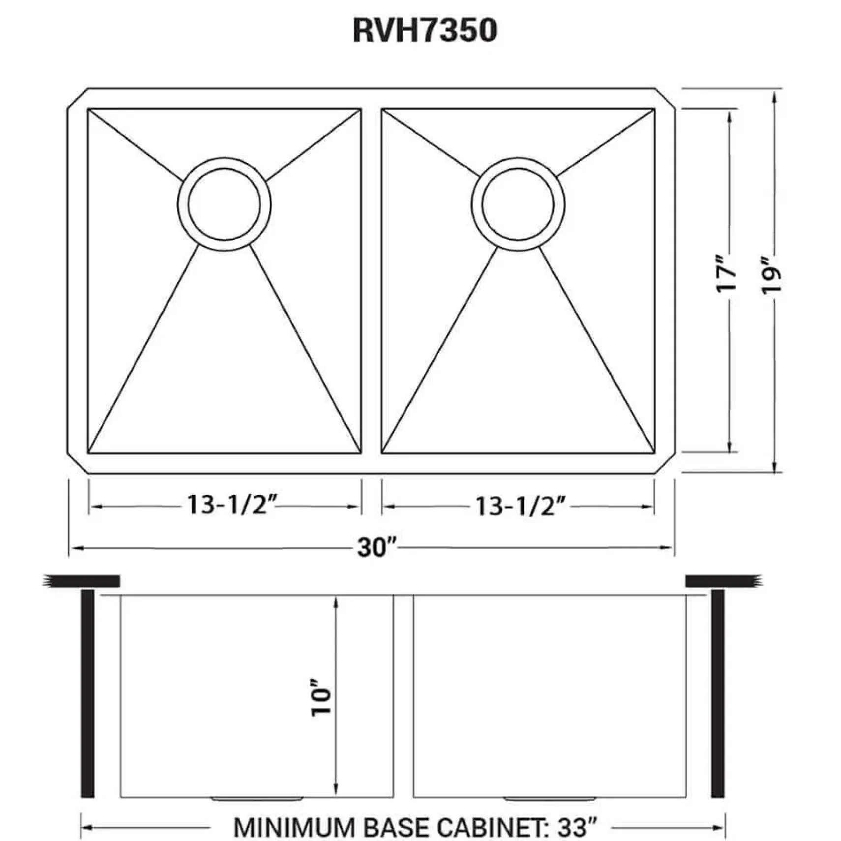 Ruvati Nesta 30" Undermount Stainless Steel Kitchen Sink, 50/50 Double Bowl, 16 Gauge, Zero Radius, RVH7350