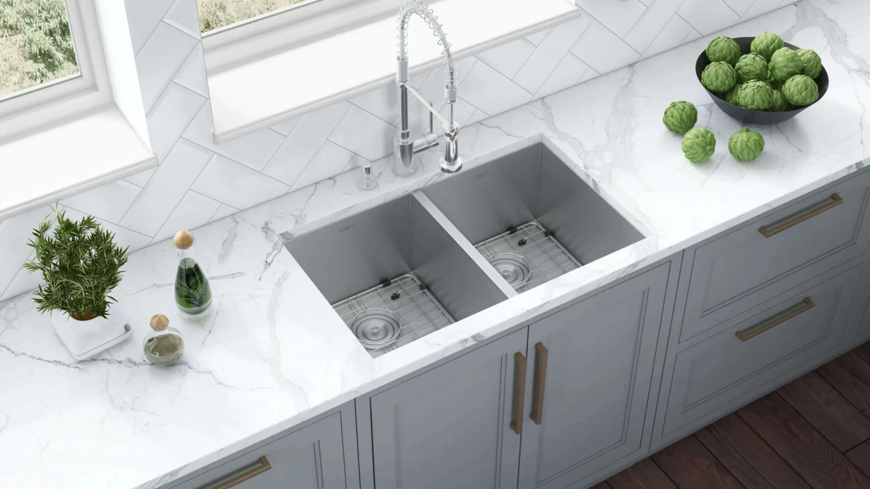Ruvati Nesta 30" Undermount Stainless Steel Kitchen Sink, 50/50 Double Bowl, 16 Gauge, Zero Radius, RVH7350