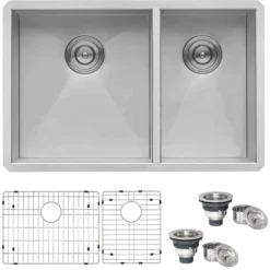 Ruvati Nesta 29" Undermount Stainless Steel Kitchen Sink, 60/40 Double Bowl, 16 Gauge, Zero Radius, RVH7200
