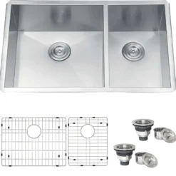 Ruvati Nesta 32" Undermount Stainless Steel Kitchen Sink, 60/40 Double Bowl, 16 Gauge, Zero Radius, RVH7515