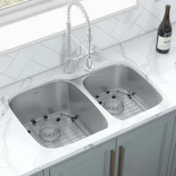 Ruvati Parmi 32" Undermount Stainless Steel Kitchen Sink, 60/40 Double Bowl, 16 Gauge, RVM4310