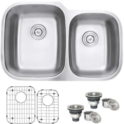 Ruvati Parmi 32" Undermount Stainless Steel Kitchen Sink, 60/40 Double Bowl, 16 Gauge, RVM4310