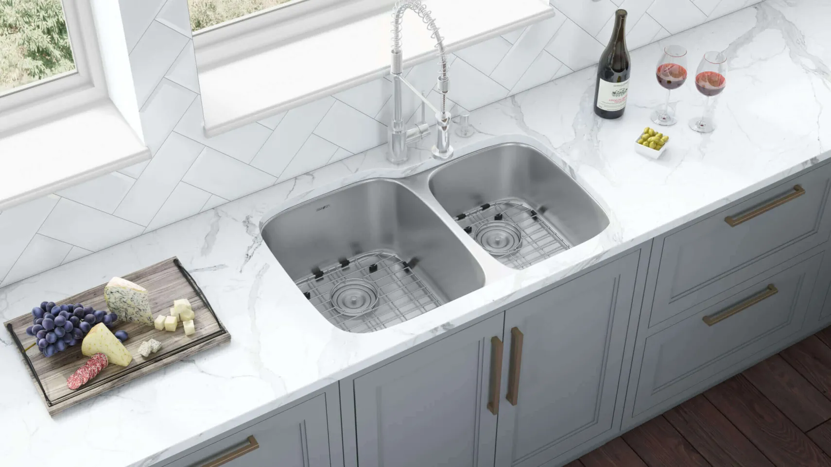 Ruvati Parmi 32" Undermount Stainless Steel Kitchen Sink, 60/40 Double Bowl, 16 Gauge, RVM4310