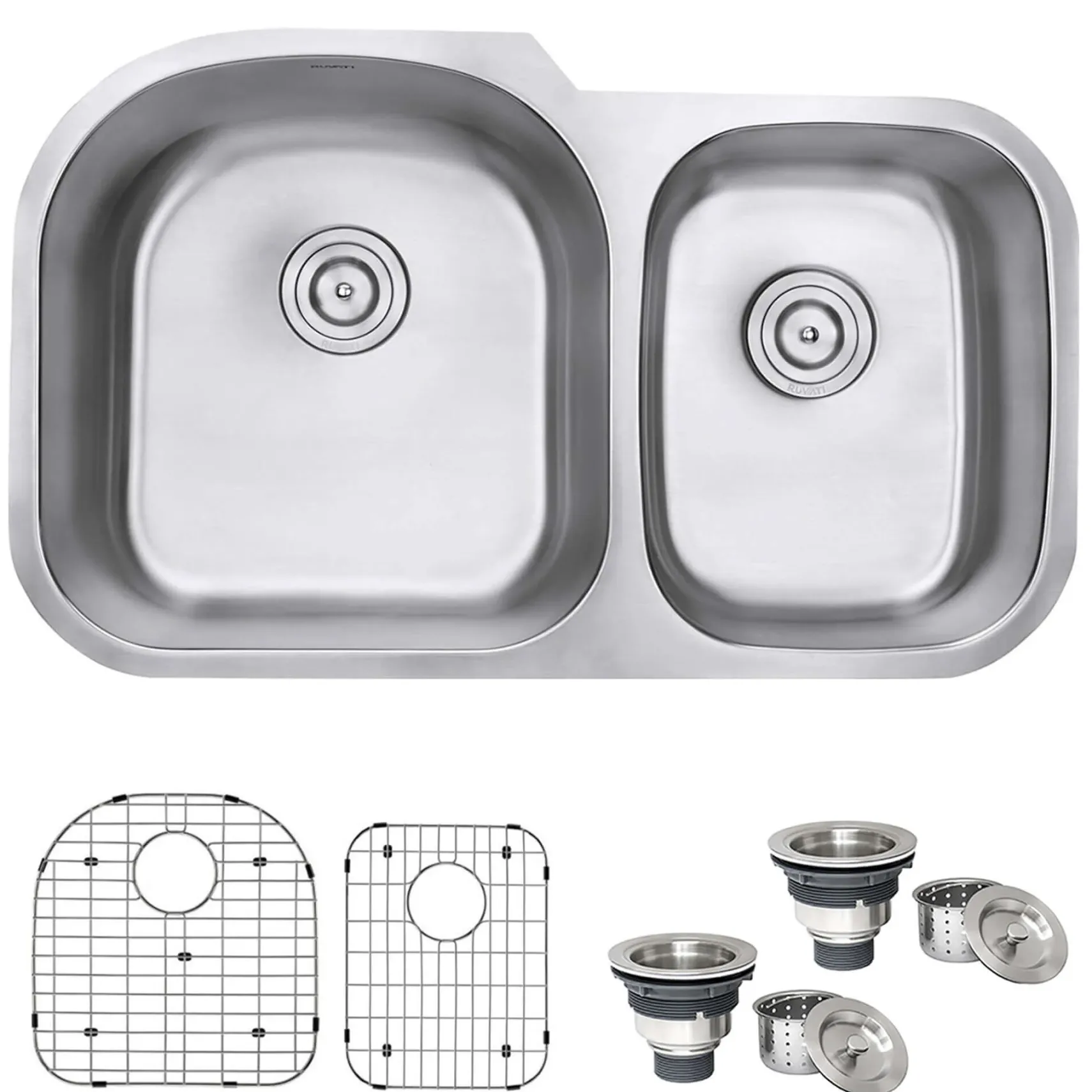 Ruvati Parmi 34" Undermount Stainless Steel Kitchen Sink, 60/40 Double Bowl, 16 Gauge, RVM4600