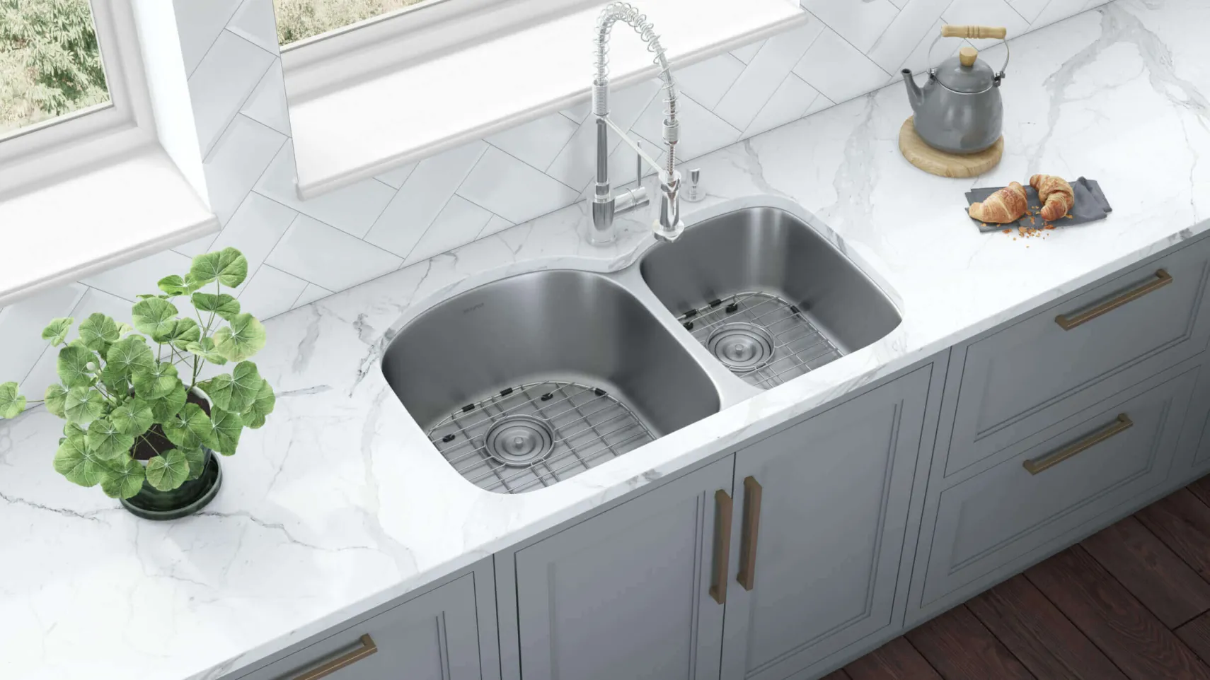 Ruvati Parmi 34" Undermount Stainless Steel Kitchen Sink, 60/40 Double Bowl, 16 Gauge, RVM4600