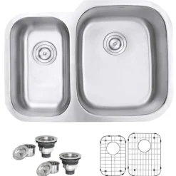 Ruvati Parmi 29" Undermount Stainless Steel Kitchen Sink, 40/60 Double Bowl, 16 Gauge, RVM4505