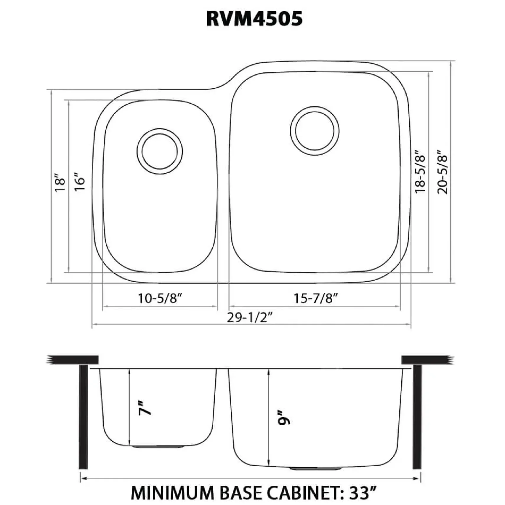 Ruvati Parmi 29" Undermount Stainless Steel Kitchen Sink, 40/60 Double Bowl, 16 Gauge, RVM4505