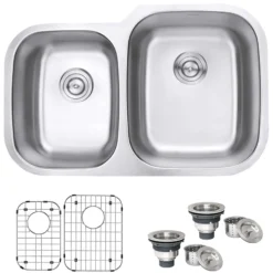 Ruvati Parmi 32" Undermount Stainless Steel Kitchen Sink, 40/60 Double Bowl, 16 Gauge, RVM4315