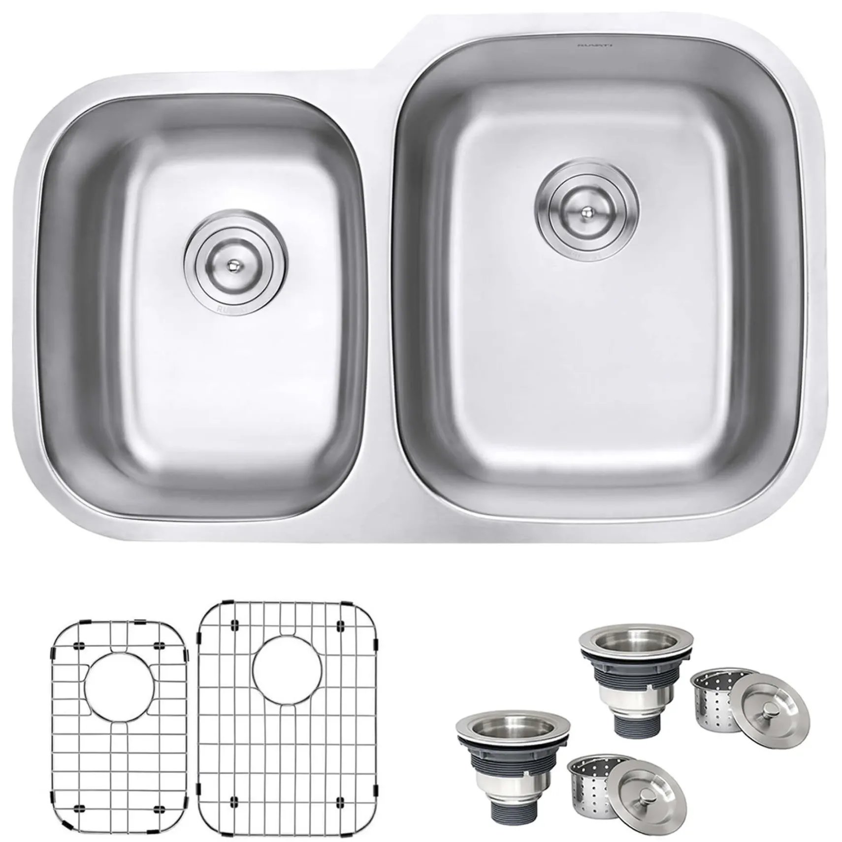 Ruvati Parmi 32" Undermount Stainless Steel Kitchen Sink, 40/60 Double Bowl, 16 Gauge, RVM4315