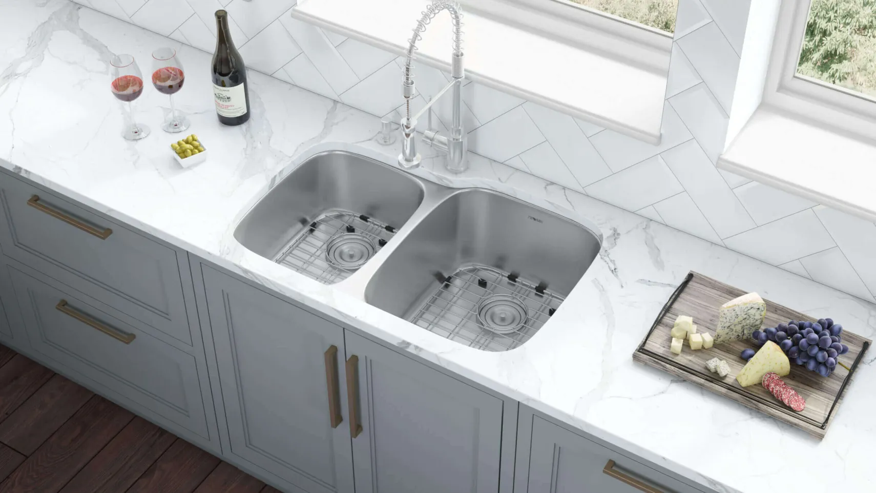 Ruvati Parmi 32" Undermount Stainless Steel Kitchen Sink, 40/60 Double Bowl, 16 Gauge, RVM4315