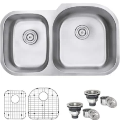 Ruvati Parmi 34" Undermount Stainless Steel Kitchen Sink, 40/60 Double Bowl, 16 Gauge, RVM4605