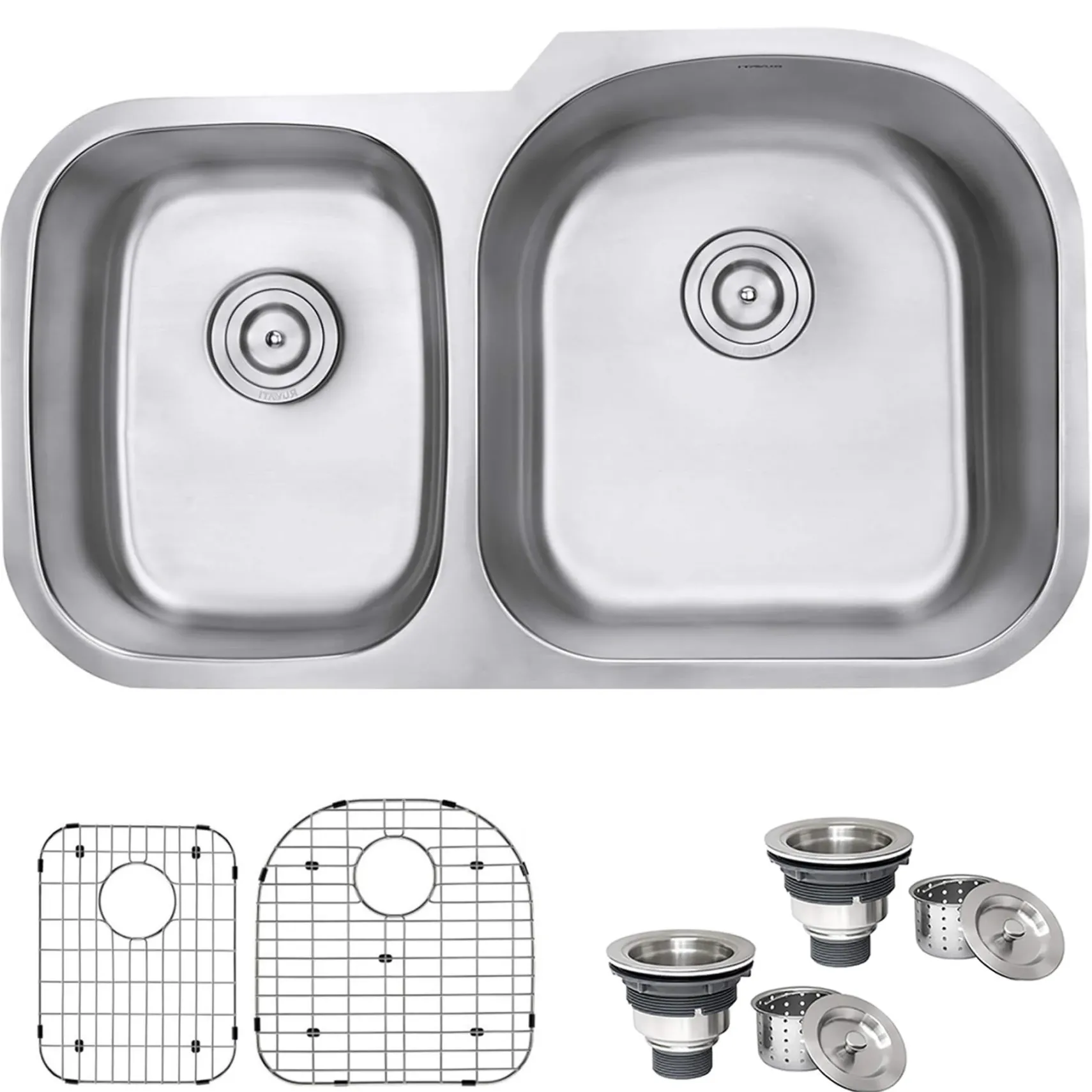 Ruvati Parmi 34" Undermount Stainless Steel Kitchen Sink, 40/60 Double Bowl, 16 Gauge, RVM4605
